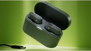 Always ready. Pocket-sized charging case and mono mode